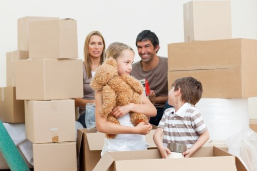 Business relocation process with labelled office equipment and transport